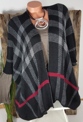 NEU ITALY KNIT WEAR OVERSIZE STRICK CARDIGAN JACKE PONCHO KARO SCHWARZ UNI 