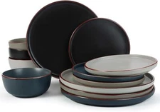 Plates and Bowls Sets, 12 Pieces Stoneware Dinnerware Sets