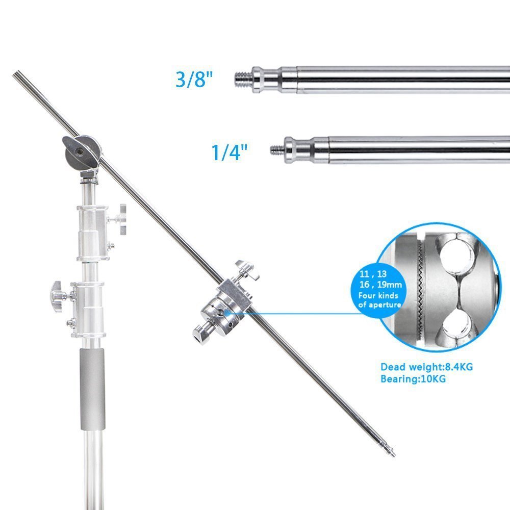 50"" 128cm Extension Boom Arm + 2pcs Grip Head for C-Light Stand Photo Studio