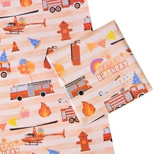 Fire Truck Wrapping Paper 4 Large Sheets Firefighter Birthday Wrapping Paper ...