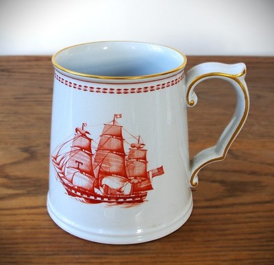 Spode Tankard Becher Trade Winds Olive of Newbury White Diamond Liner