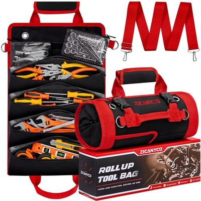 ZICANYCO Roll Up Tool Bag, Heavy Duty SeeThrough Tool Roll Organizer with 2 D...