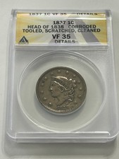 1837 Coronet Head Large Cent - Head of 1838 - VF35 Details