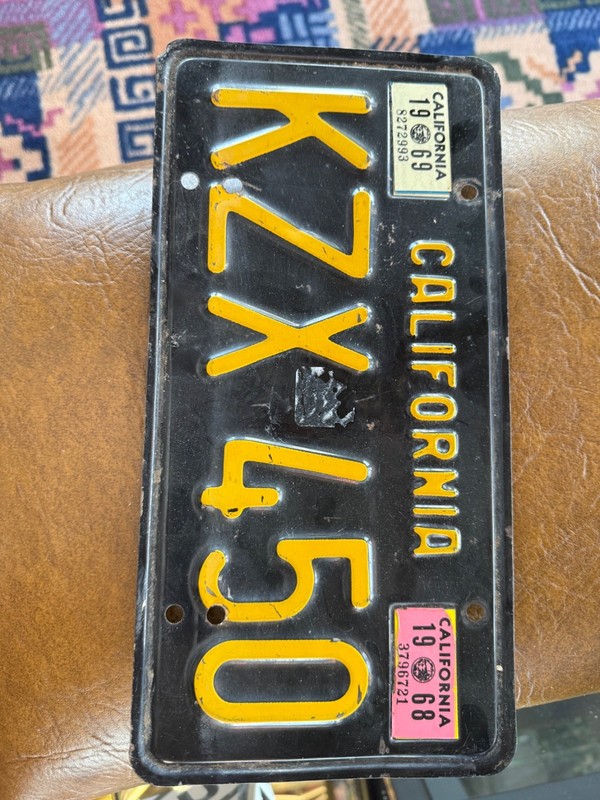 california license plate. KZX 450. USED IN THE 60'S