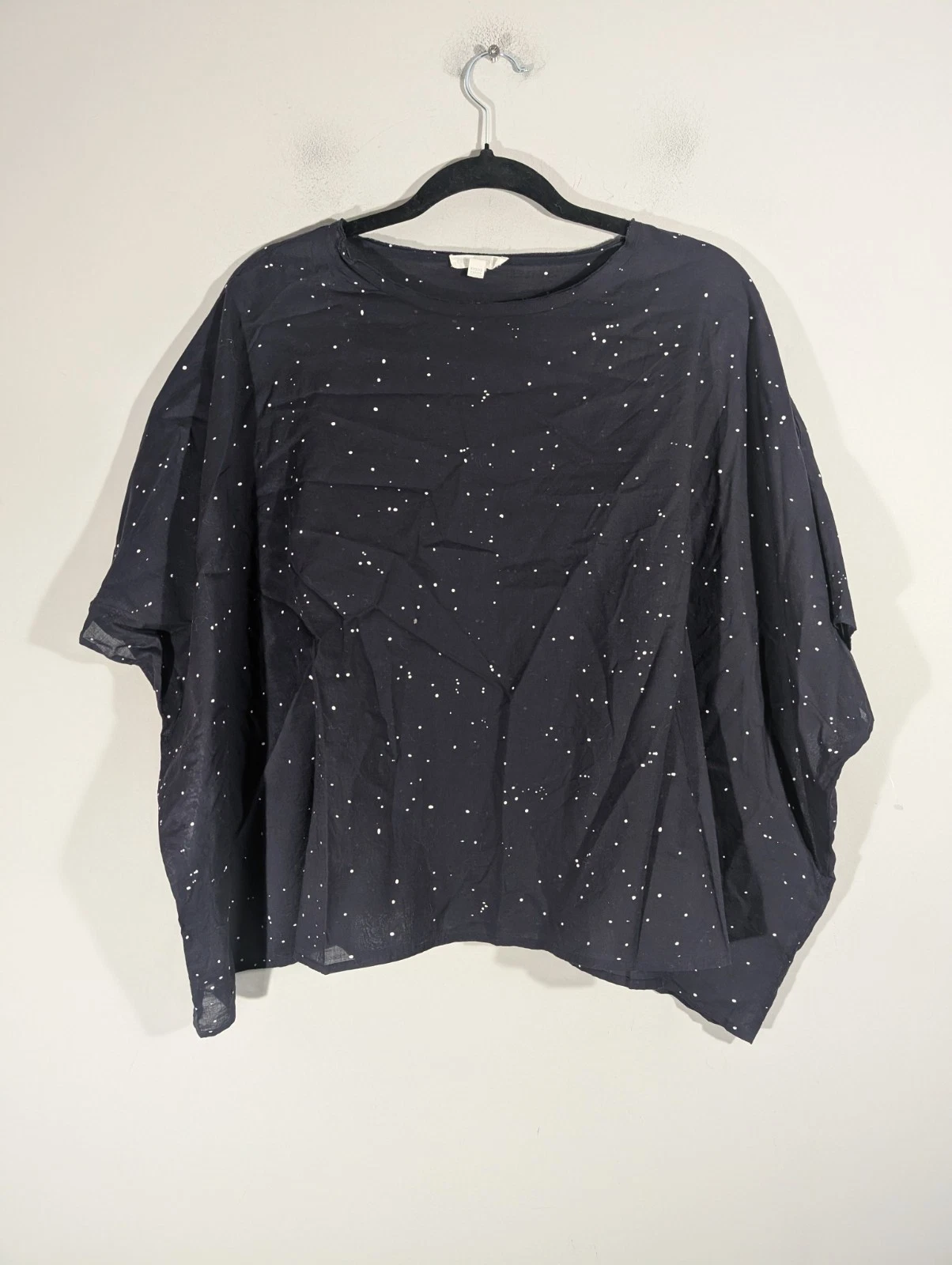 Eileen Fisher Womens Black Cropped Lightweight Poncho Cape Sz XXS/XS Lagenlook