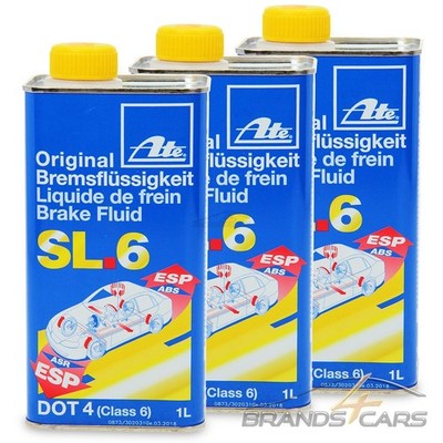 3x 1L LITER ORIGINAL ATE BREMSFLÜSSIGKEIT BRAKE FLUID DOT4 SL.6 KANNE 50767989