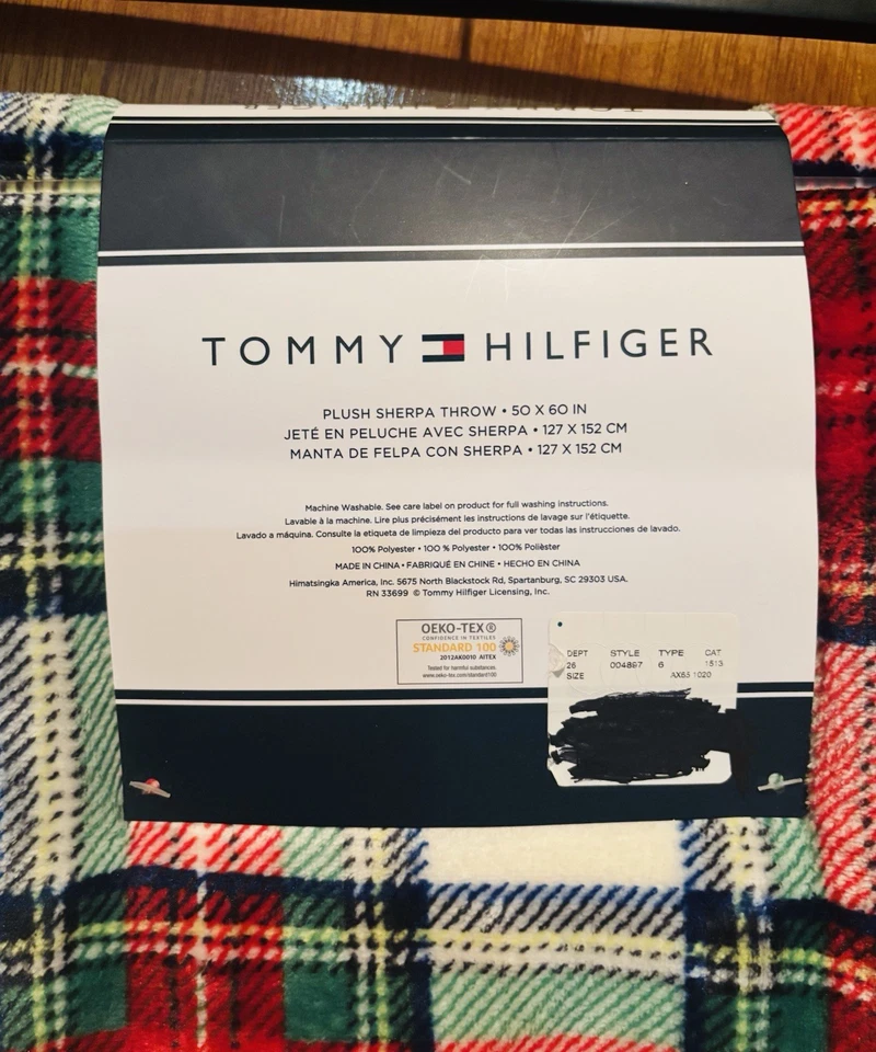 Tommy Hilfiger 1985 Plaid Sherpa Throw Blanket 50x60” Red White Green NWT Cozy - Image 3 of 4