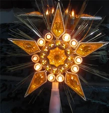 VINTAGE   5 POINT GOLD  STAR  TREE TOPPER  10"