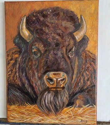 Original Oil Painting Pet Portrait 9×12'', Bison,I Do Custom Work From Photo