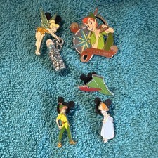 Disney Peter Pan Glitter Dangle Pin Set Tinker Bell Wendy Never Grow Up set of 5