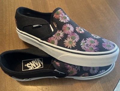 *Basically Brand New* Vans Womens Black Floral Asher Slip On Shoes