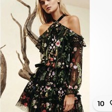 ALEXIS LACE MINI DRESS Adeline Floral Embroidered OFF SHOULDER RUFFLED Size S