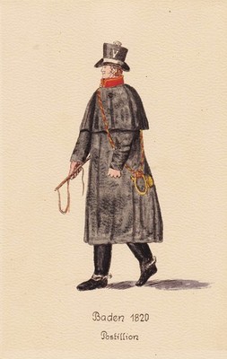 Post poste Baden 1820 Postillion Aquarell watercolor Zeichnung drawing