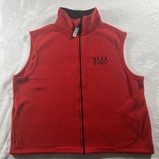 Vintage Olympics Team USA Zip Up Fleece Vest Men XL Made in USA Red