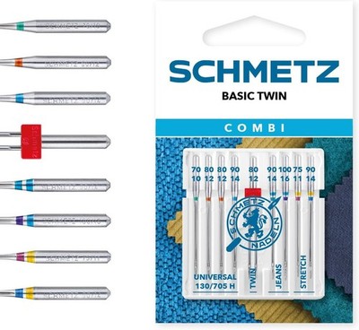 SCHMETZ -9 Nähmaschinen-Nadeln - Combi-Box- Zwillings-/Universal/Jeans/Stretch