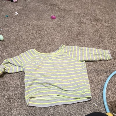 Eyelash Couture Women's Striped Gray Yellow Knit Top Round Neck 3/4 Sleeve XL