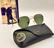 RAY-BAN RB3548N HEXAGONAL SUNGLASSES 51MM GREEN G-15 LENS GOLD FRAME UNISEX