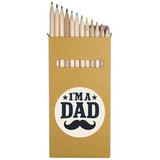 12 x ' I'm a Dad Moustache Design' Long Colour Pencils PE00078821