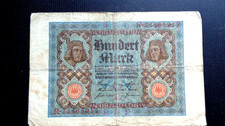 Reichsbanknote 100 Mark, from 1920 Red Seal Red LFD. Number R 24165917
