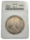ANACS MS 63 1965 Canada Silver Dollar Type 5 Coin