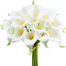 Mandy'S PU White Calla Lily Artificial Flowers 20 Stems 13.5In Faux Realistic Ce