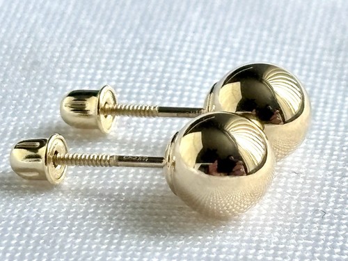 14k solid real Gold ball earrings - 6 mm Diameter- screw back - Picture 3 of 6