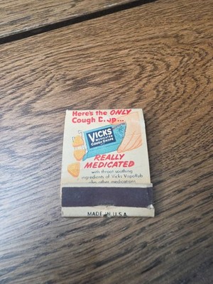 Vicks Medicated Cough Drops Matchbook Cover Stuffy Nose Goes Vtg Unused