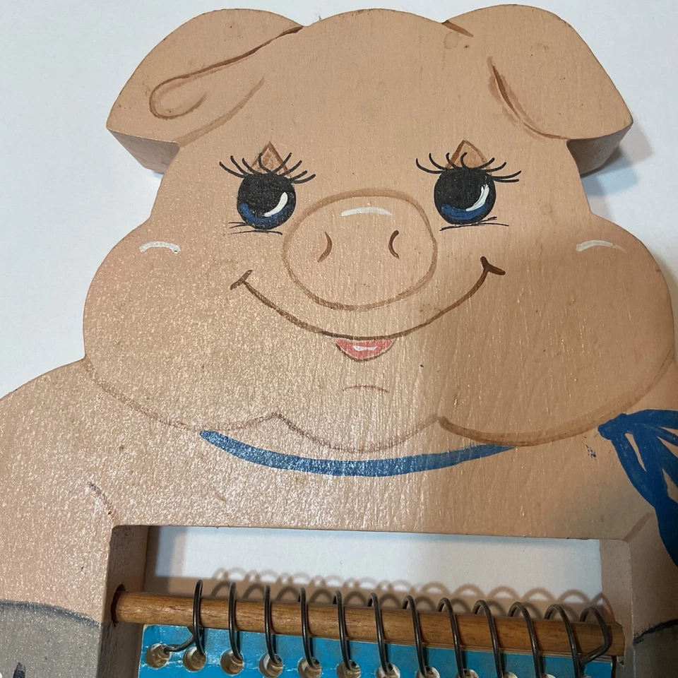 Vintage Wooden Pig Memo Holder Wall Hanging Hand Painted Farmhouse Animal Decor - Image 2 of 4