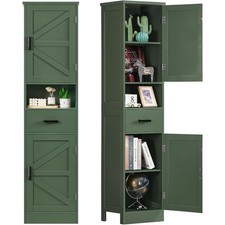 Tall Bathroom Storage Cabinet with 2 Barn Doors and 1 Drawer, Narrow Bathroom