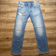 Diesel Riang Jeans Men 32x32 Blue Straight Leg Made in Italy Thrash Punk 008A2