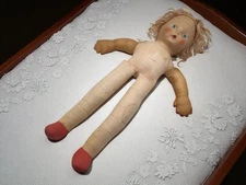 Vintage Handmade Cloth Doll, Retro Stuffed Toy with Blonde Hair, Creepy Cute