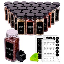 Churboro 25 Spice Jars 1.8 inches x x 4.2 inches, Clear; Black