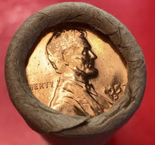 1957-D OBW OLD BANK WRAP ROLL BU UNCIRCULATED LINCOLN WHEAT CENT PENNIES