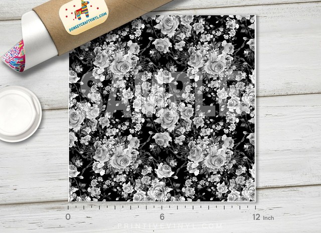 Black and white Flowers Pattern HTV, Siser HTV, Printed HTV, Adhesive ...