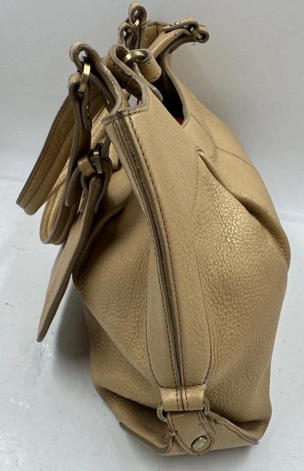 Monsac Handbag Women's  Beige Leather Zipper Pockets Double Handles Shoulder Bag - Image 4 of 4