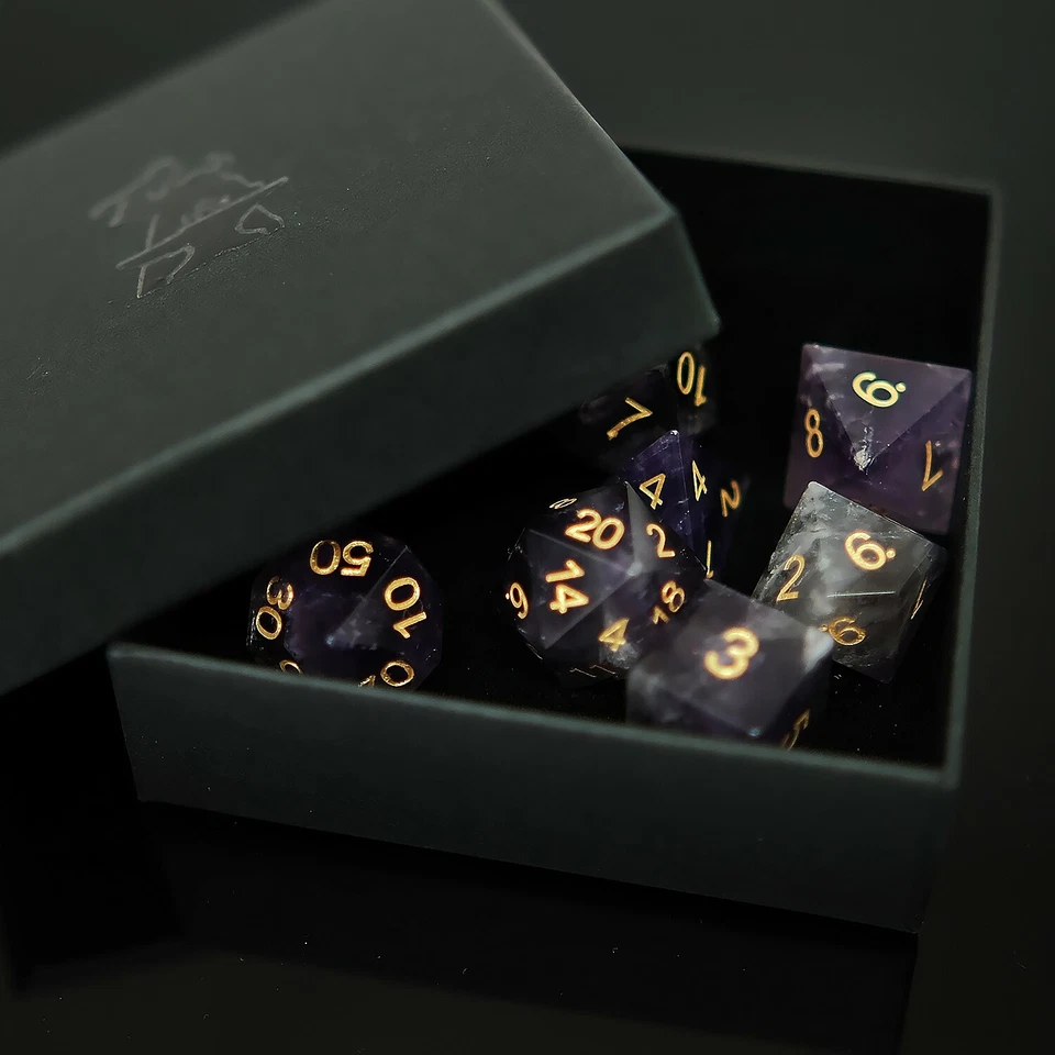 Natural Amethyst Gemstone Dice Set of 7 DND RPG Table-top Board Game Accessory - Image 2 of 4