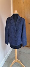 Giacca blazer East taglia 10 blu navy gessato tasche 100% lino
