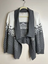 Decree Gray and White Cotton Blend Open Cardigan Sweater shawl collar SZ Small