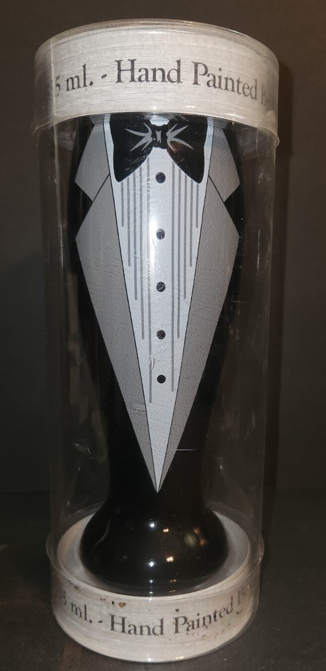 Groom Bachelor Party Raise a Glass Hand Painted Tuxedo Beer Glass Award Wedding