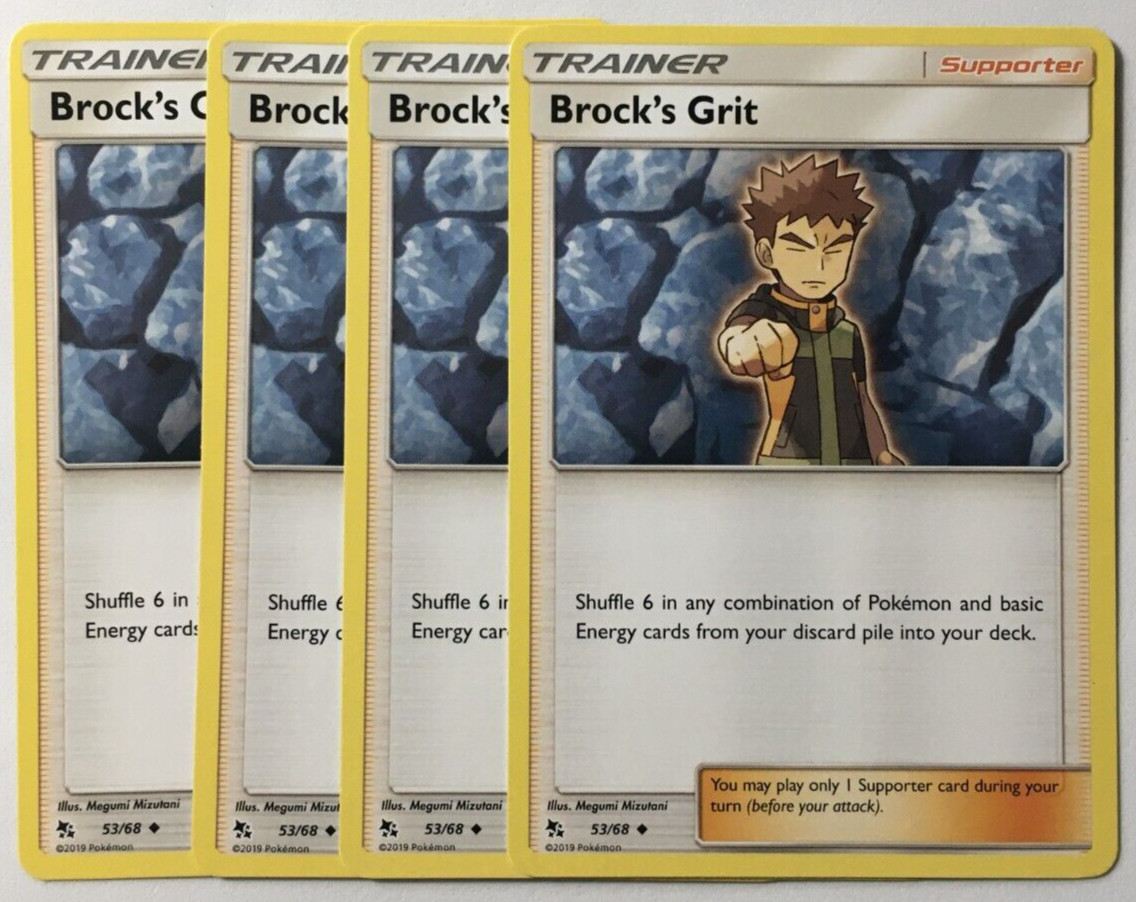 POKEMON 4 X BROCK'S GRIT  53/68 HIDDEN FATES UNCOMMON TRAINER NEAR MINT