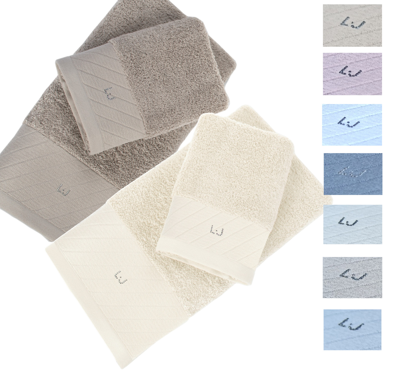 Coppia Asciugamani Liu Jo Diagonal 1+1 Viso Ospite Spugna Lusso