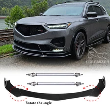 Gloss Black Front Bumper Lip Splitter Spoiler Strut Rods For Acura MDX 2001-2024
