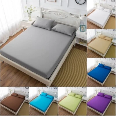 Hotel Collection Fitted Bed Sheet 100%Cotton Blend Single Double King White Gray - image 1 of 4