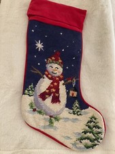 Needlepoint Snowman W/Lantern Christmas Stocking Velvet Backing  n1 