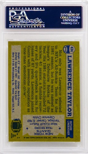 Lawrence Taylor Giants 1982 Topps Football #434 RC Rookie Card - PSA 8 NM-MT (A) - Picture 2 of 2