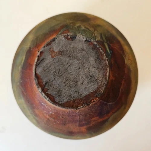 Bruce Johnson Copper Flash Raku Pottery Pot Vase Includes Brochure 5" Tall