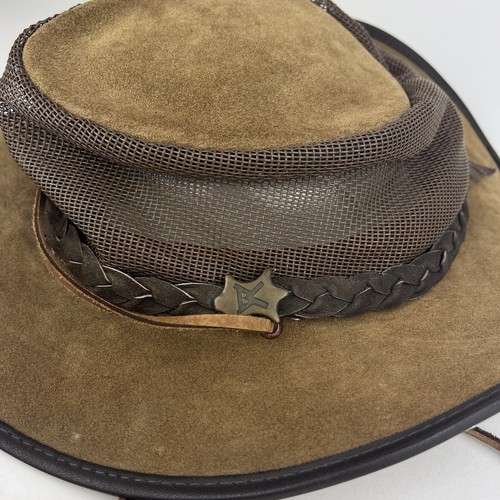 BC Hats Ausie Cowboy Hat Brown Oil Wax Worn Steer Hide Made Australia Strap - Picture 4 of 7