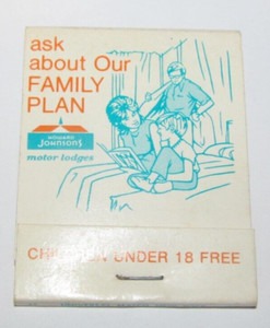 Vintage FULL Matchbook Howard Johnson's Motor Lodge Motel Family Plan Under 18