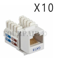 10 Pack Lot - CAT6 Ethernet RJ45 110 Punch Down Keystone Snap-In Jack - White