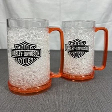 Harley Davidson Motorcycles Insulated Gel Freezer Orange Mugs Set Of 2